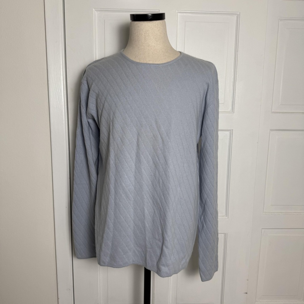 Armani‎ Collezioni Sweater Mens XL Light Blue 100% Cashmere Crewneck Rib Knit